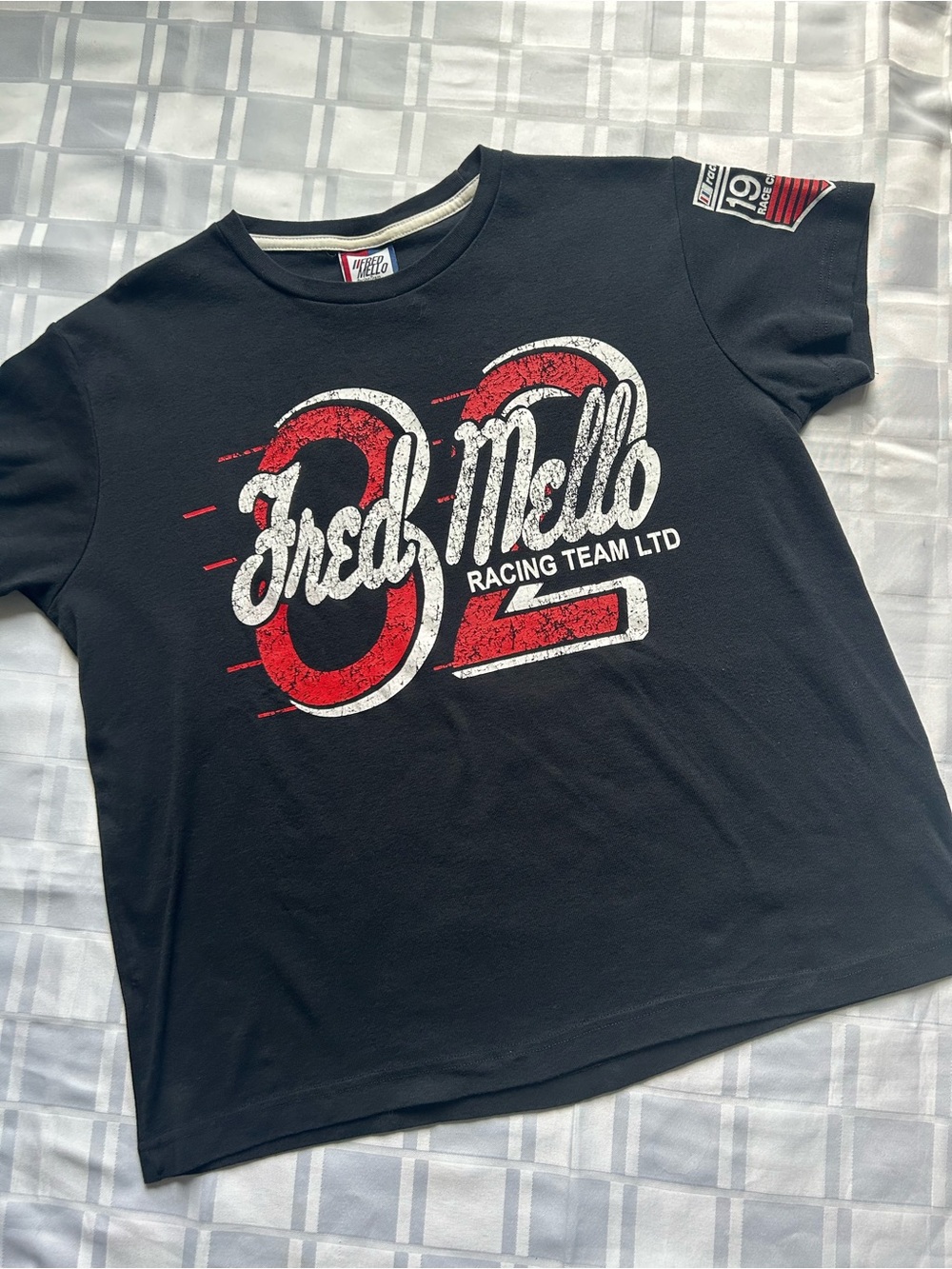 Fred Mello ‘82 Black Racing Tee with Large Front Graphic